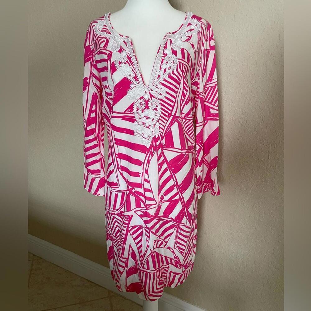 Lilly Pulitzer Julianna Tunic Dress Pink “Yacht and Sea” Print Size Small - Picture 2 of 7